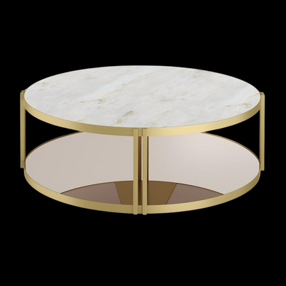 Luxury round coffee table with marble top and gold base – modern and elegant living room furniture