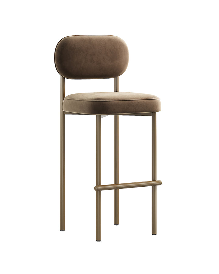 LEVORA bar chair with rounded backrest, taupe velvet upholstery, and slim champagne metallic frame by INSIDE HOME.