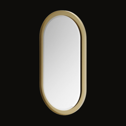 Sleek Modern Elegance: Oval Mirror with Gold Frame by InsideHome Studio