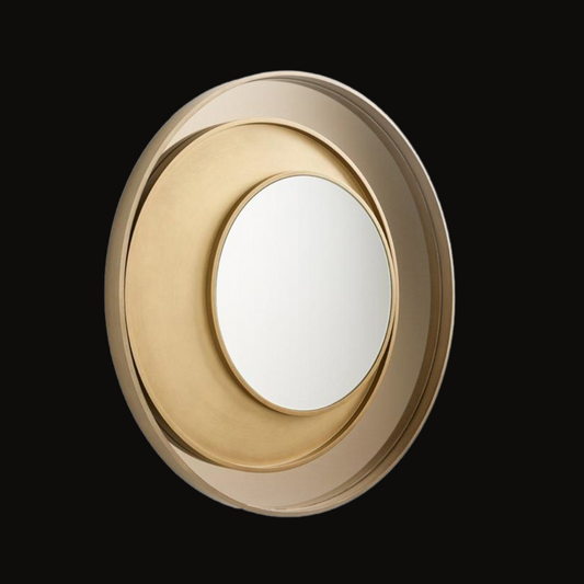 Sophisticated Circular Mirror with Layered Gold Accents by InsideHome Studio