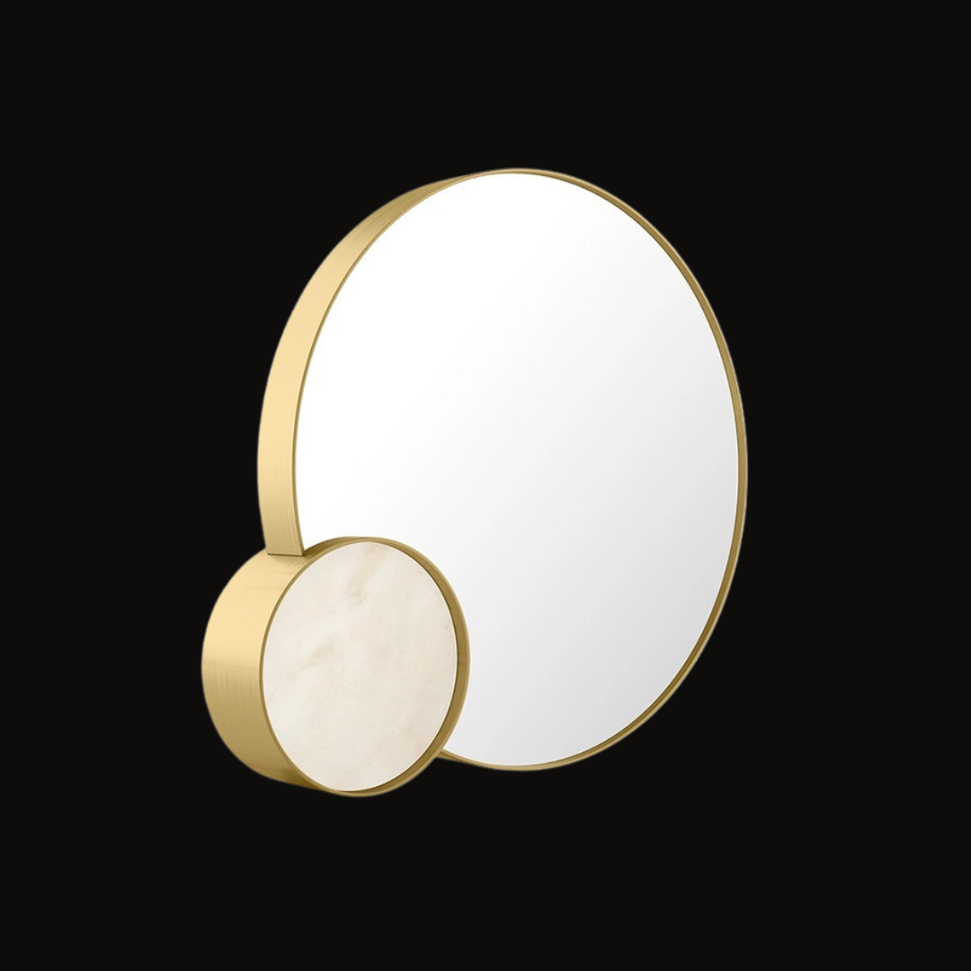 Contemporary Dual-Circle Gold Mirror with Marble Accent by InsideHome Studio