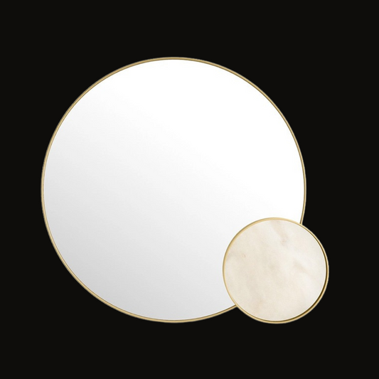 Contemporary Dual-Circle Gold Mirror with Marble Accent by InsideHome Studio