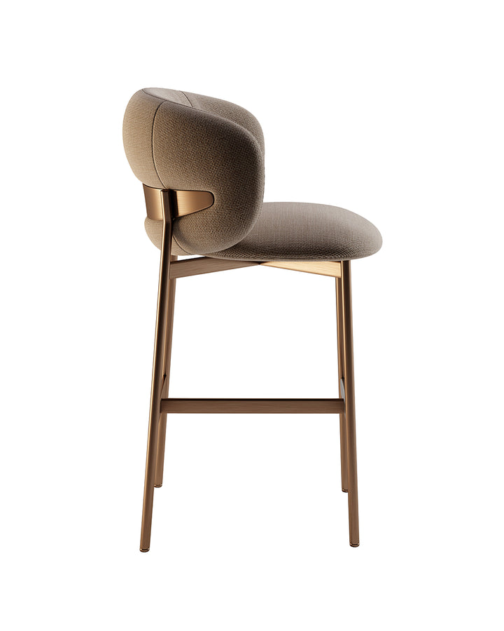 ELVINA bar chair with curved upholstered back, bronze metallic frame, and refined modern design by INSIDE HOME.