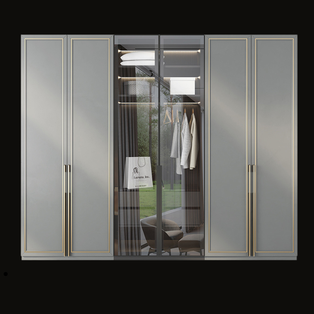 Luxury Glass Door Wardrobe with Gold Accents and LED Lighting - Handcrafted Modern ClosetCopy)