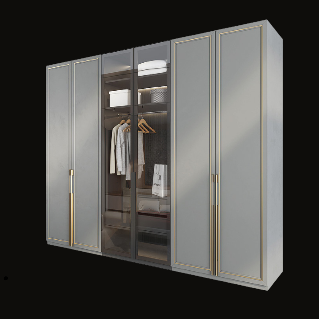 Luxury Glass Door Wardrobe with Gold Accents and LED Lighting - Handcrafted Modern ClosetCopy)