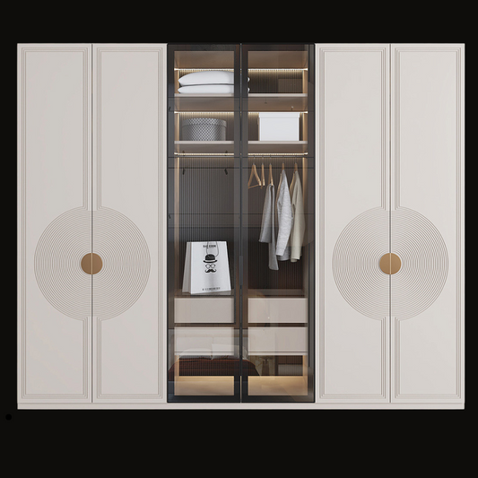 Luxury Decorative Wardrobe with Glass Panels and LED Lighting - Handcrafted Modern Closet