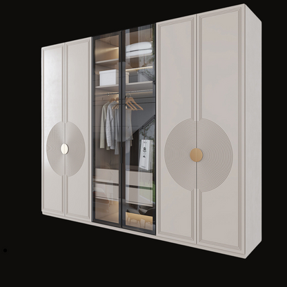 Luxury Decorative Wardrobe with Glass Panels and LED Lighting - Handcrafted Modern Closet