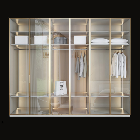 Luxury Glass Wardrobe with Gold Frame and LED Lighting - Handcrafted Modern Closet