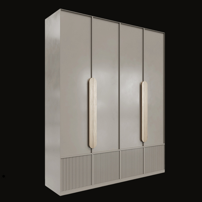 Modern Minimalist Wardrobe with Beige Finish and Vertical Handles - Handcrafted Contemporary Closet