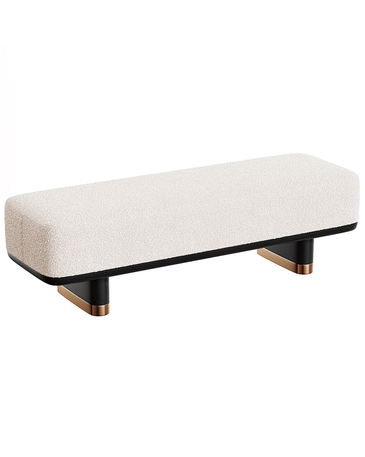 ELEGRA banquette in neutral premium fabric with black base and golden details by INSIDE HOME.