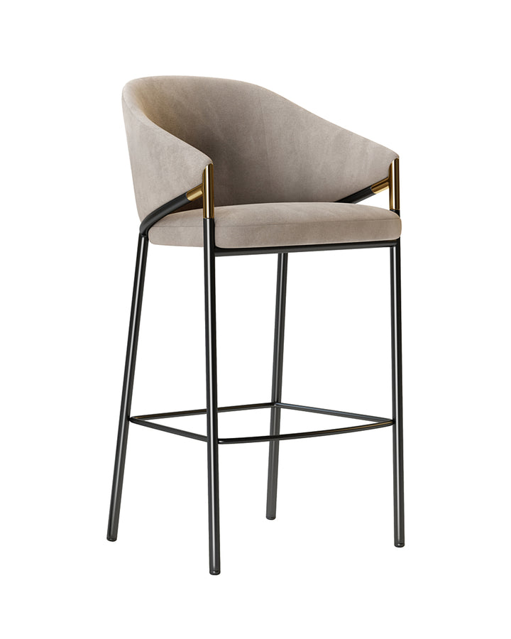 SAVORA bar chair with soft velvet upholstery, black metallic frame, and golden details by INSIDE HOME.