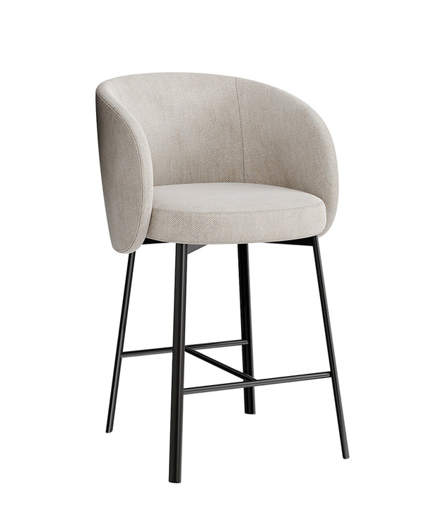 ARCELLA bar chair with curved backrest, beige fabric seat, and black metal legs by INSIDE HOME.