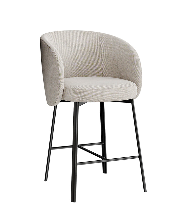 ARCELLA bar chair with curved backrest, beige fabric seat, and black metal legs by INSIDE HOME.