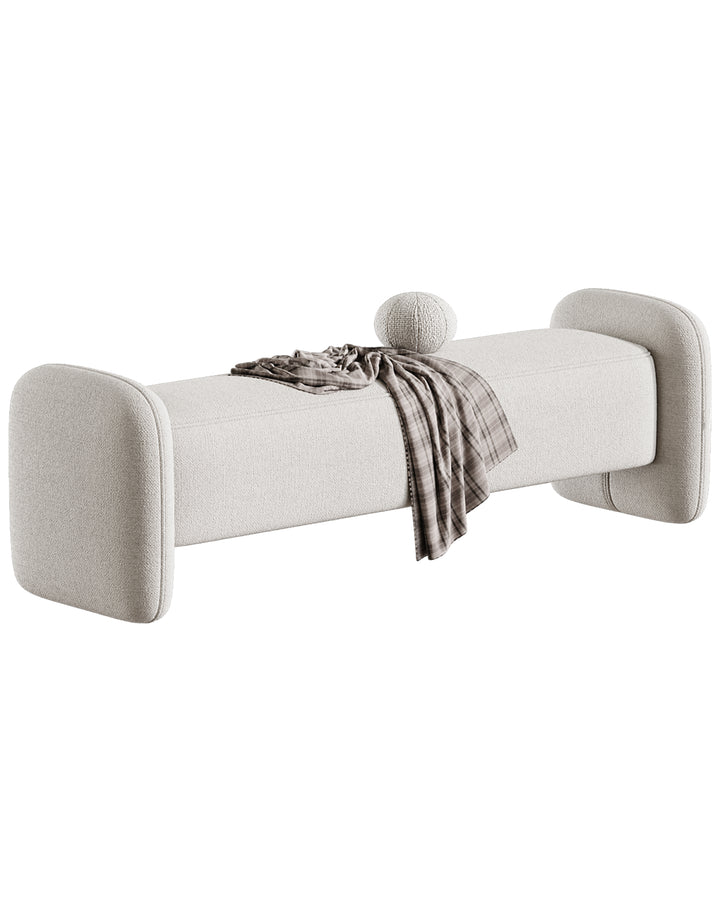 MONARCA luxury upholstered bench in neutral fabric with modern sculptural design by INSIDE HOME.