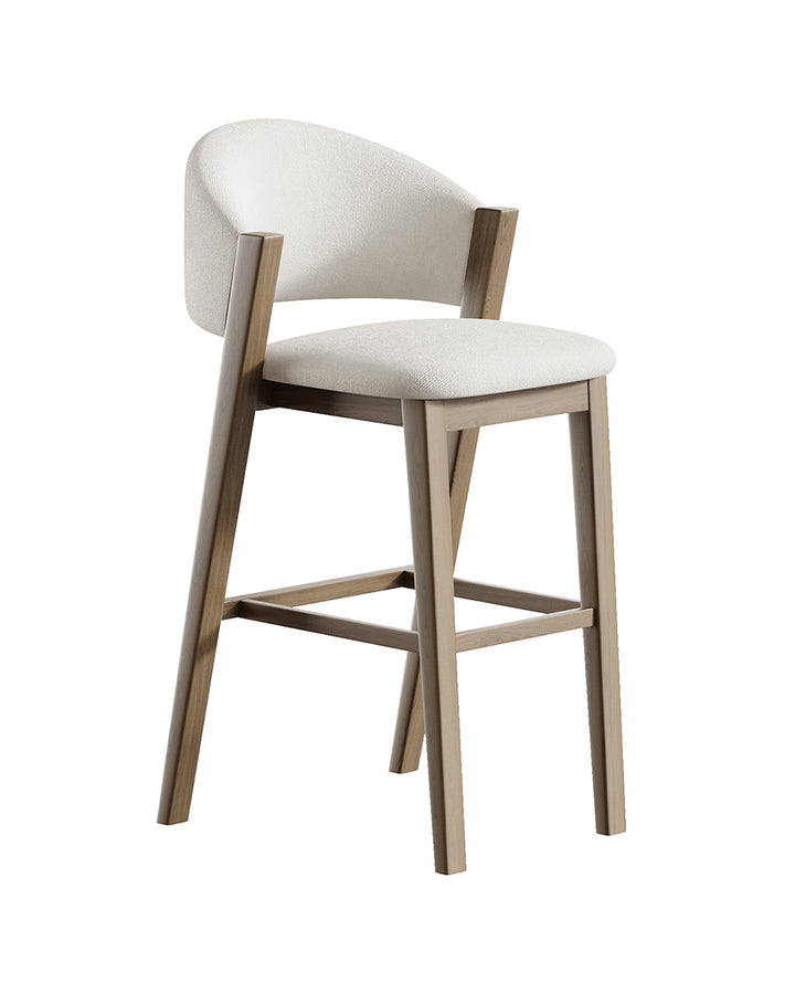 TARVIA bar chair with curved backrest and light wood frame upholstered in soft beige fabric by INSIDE HOME.