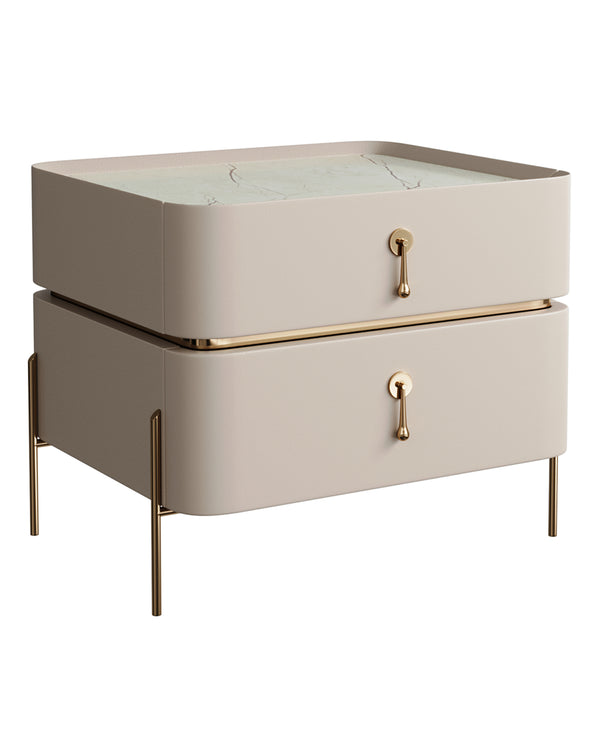 Beige nightstand with marble top and golden accents – MIREONA by INSIDE HOME