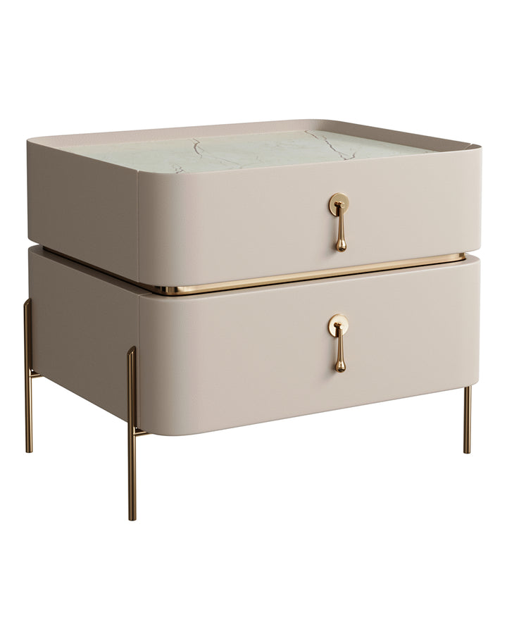 Beige nightstand with marble top and golden accents – MIREONA by INSIDE HOME