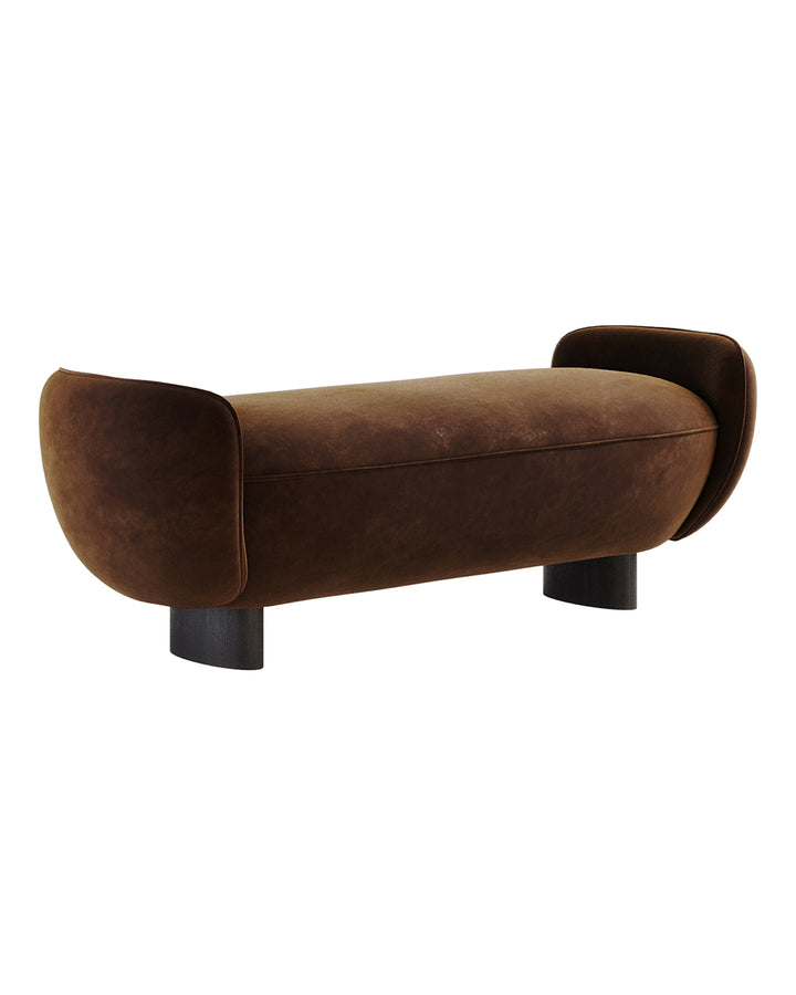 Luxury CARMINA banquette in brown velvet with rounded edges and soft cushioned seat – INSIDE HOME