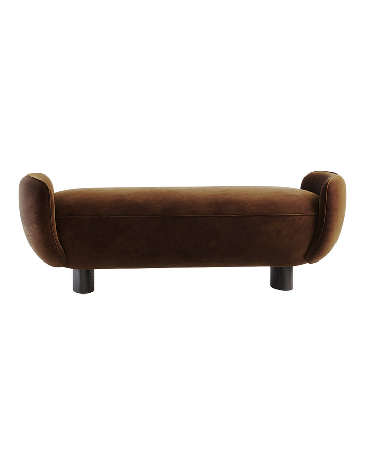 Luxury CARMINA banquette in brown velvet with rounded edges and soft cushioned seat – INSIDE HOME