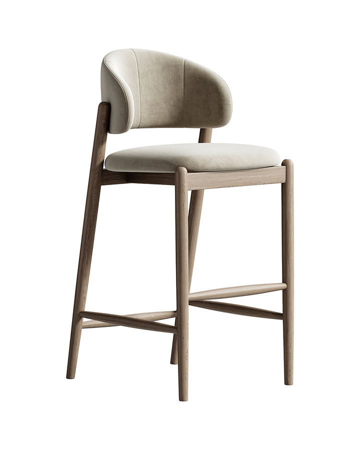Elegant wooden bar chair with curved back and upholstered seat – NARELLO by INSIDE HOME
