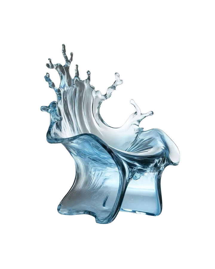 FLUIDA chair in sculptural glass-like design inspired by frozen water splash, exclusive to INSIDE HOME.