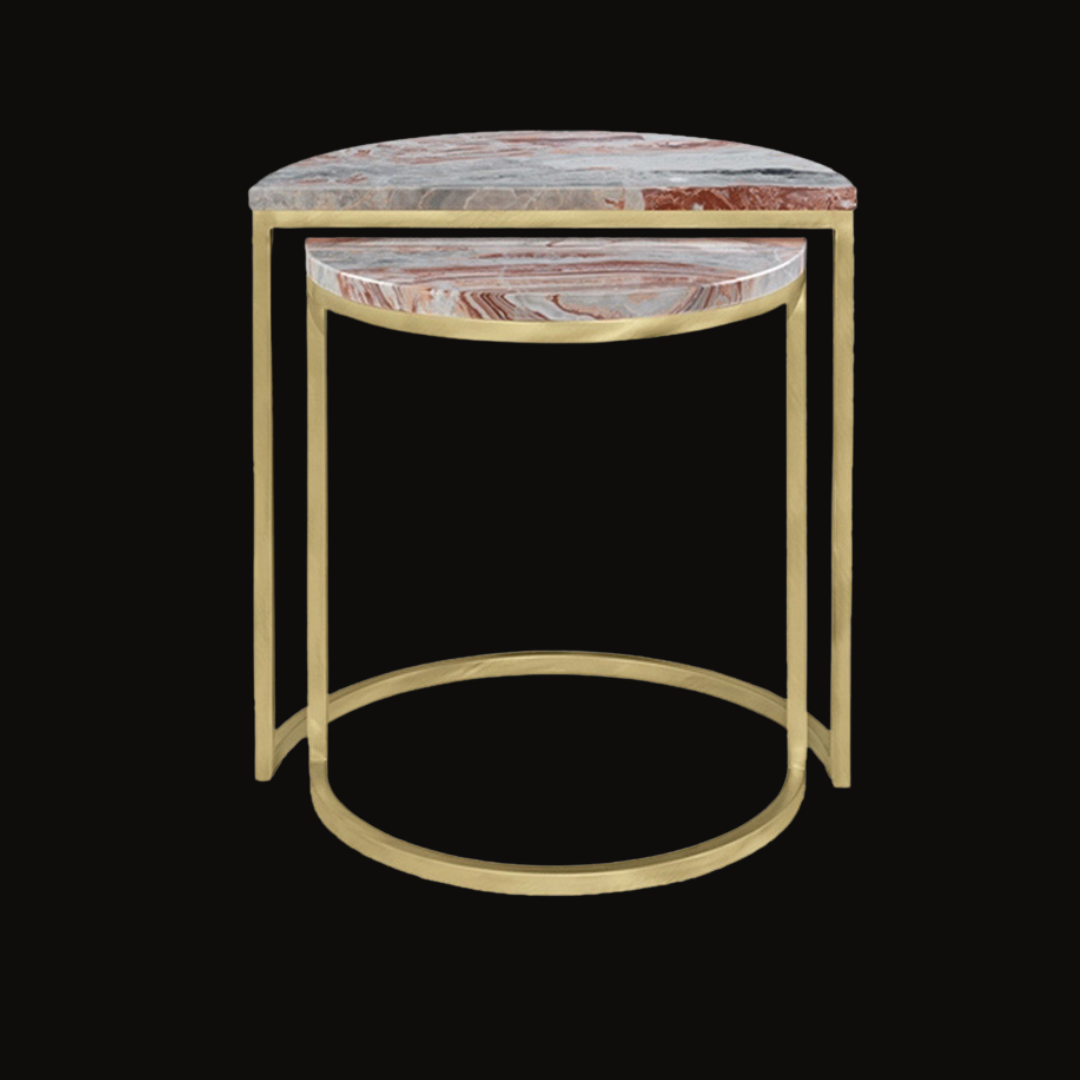 Stainless Steel and Marble Side Table Set