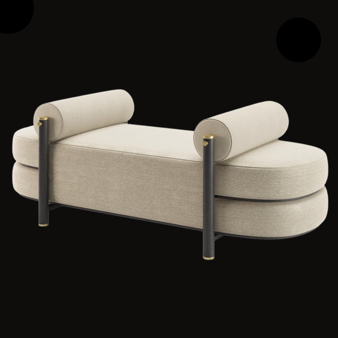 Modern Upholstered Bench with Cylindrical Armrests - Contemporary Designer Seating