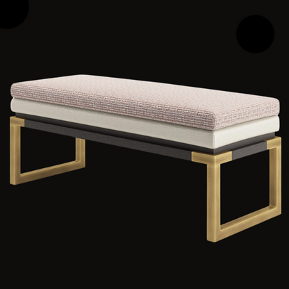 Modern Upholstered Bench with Geometric Metal Legs - Designer Bench for Living Rooms