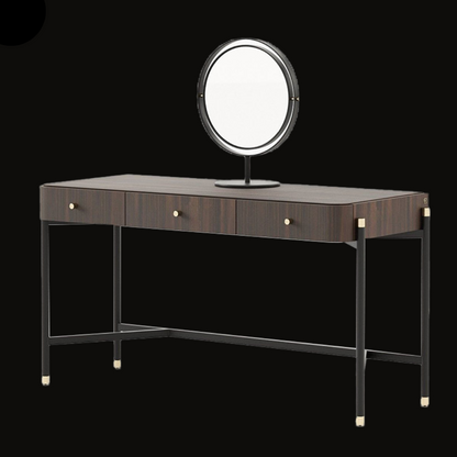 Modern Vanity Table with Circular Mirror and Wood Finish - Handcrafted Minimalist Dressing Table