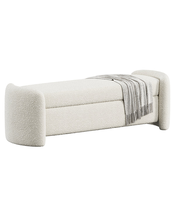 Elegant ASTORIA banquette in velvet finish with rounded edges and modern minimalist design, perfect for luxury interiors.