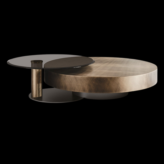 Dual-Tier Rotating Coffee Table with Bronze and Glass Finish | Inside Home Studio