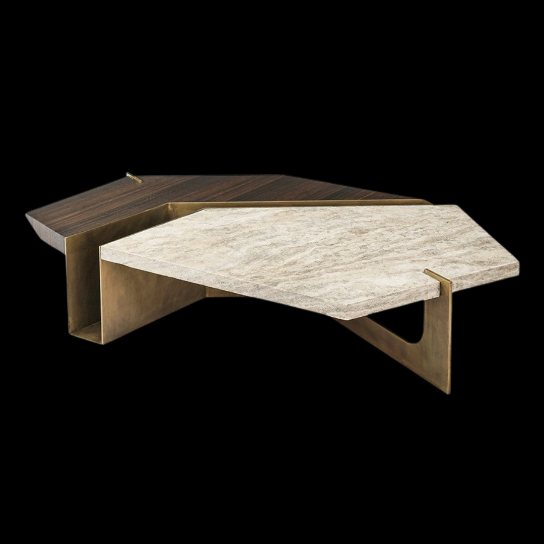 Asymmetric Bronze and Marble Coffee Table with Walnut Accent | Inside Home Studio