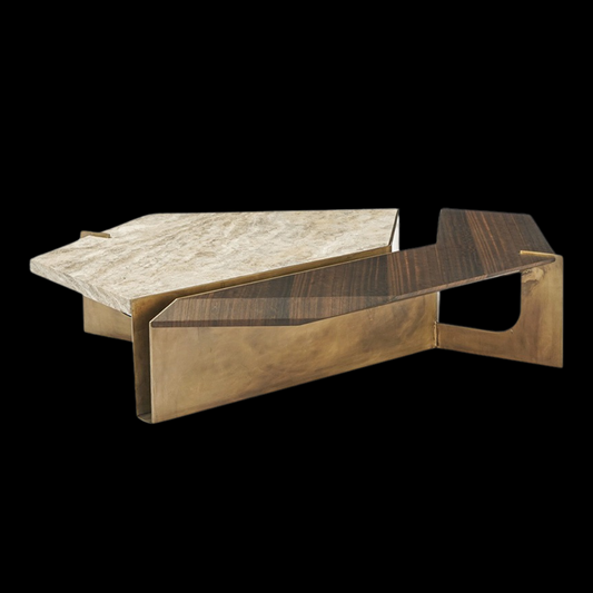 Asymmetric Bronze and Marble Coffee Table with Walnut Accent | Inside Home Studio