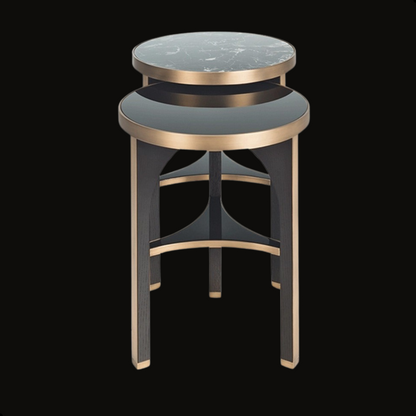 Luxury Nesting Tables with Marble & Black Glass Tops – Brushed Gold Details