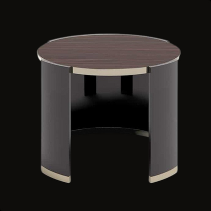 Round Wooden Structure Side Table with Stainless Steel Accents