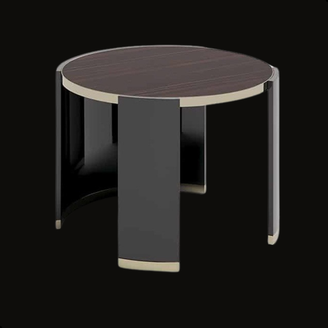 Round Wooden Structure Side Table with Stainless Steel Accents