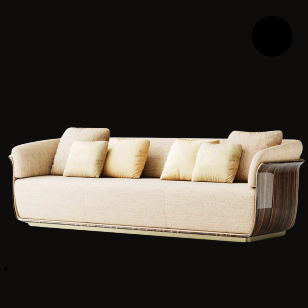 Luxury beige upholstered sofa with gold accents – modern living room furniture