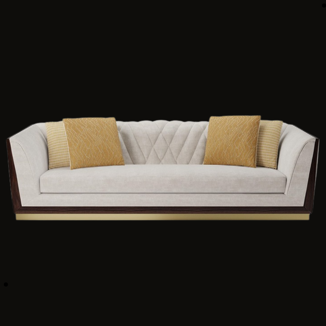 Modern Diamond-Tufted Sofa with Gold Cushions