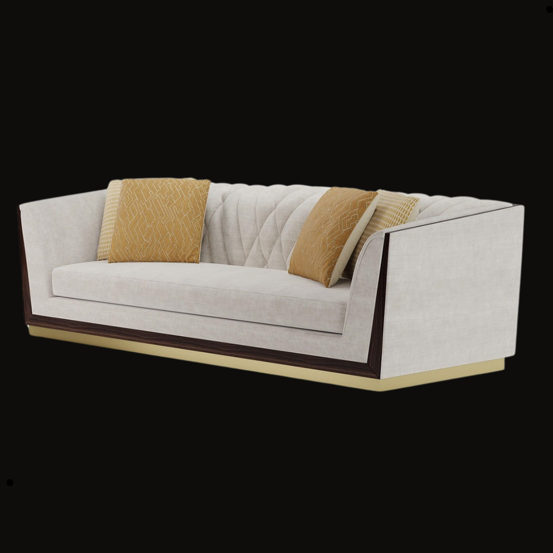 Modern Diamond-Tufted Sofa with Gold Cushions