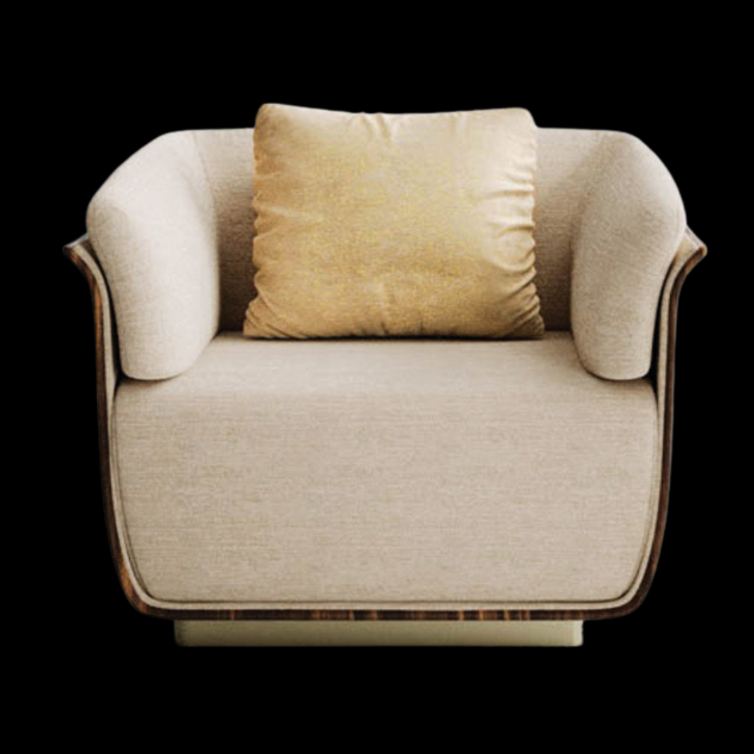 "Luxurious Beige Fabric Armchair with Curved Arms | Inside Home Studio"