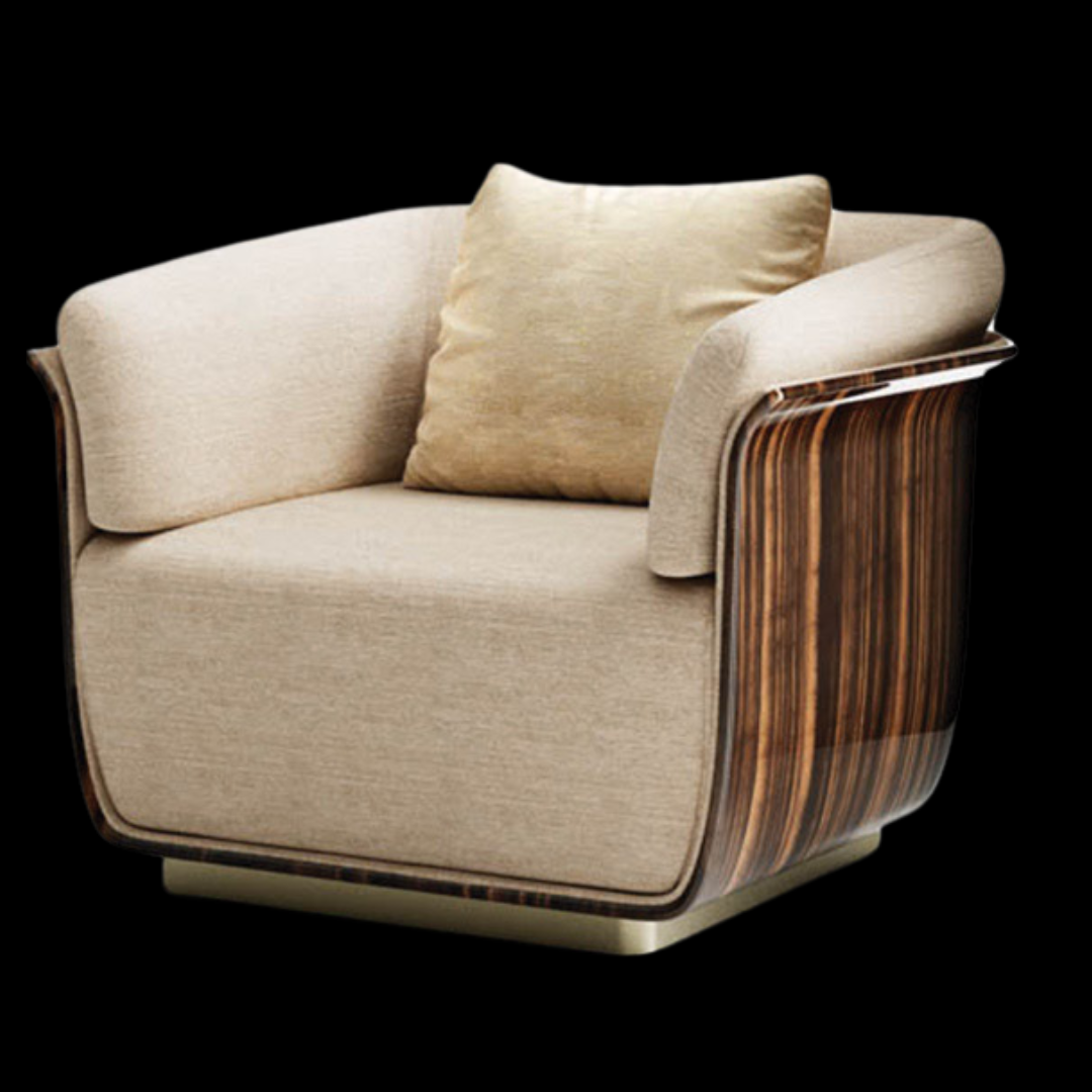 "Luxurious Beige Fabric Armchair with Curved Arms | Inside Home Studio"