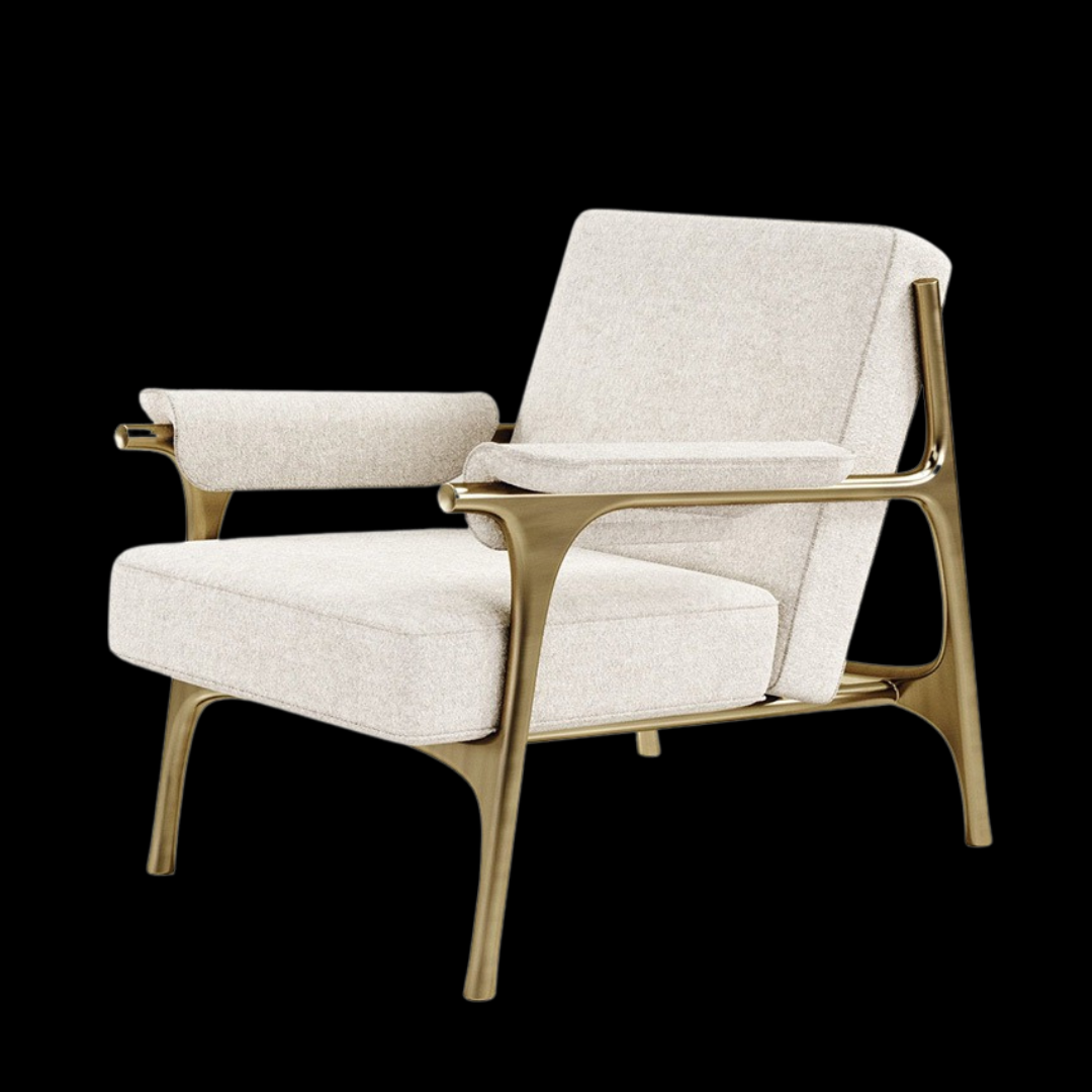 Modern Beige Armchair with Brass Frame | Inside Home Studio