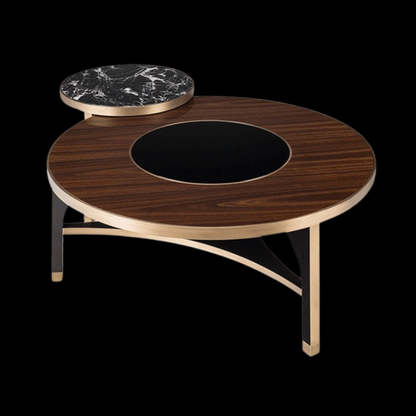 Luxury Two-Tier Round Coffee Table with Black Marble & Walnut Finish | Inside Home Studio