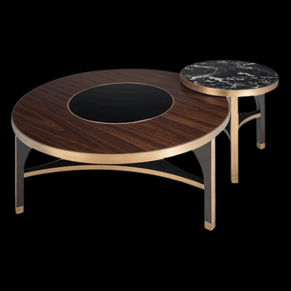 Luxury Two-Tier Round Coffee Table with Black Marble & Walnut Finish | Inside Home Studio