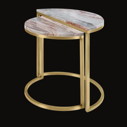 Stainless Steel and Marble Side Table Set