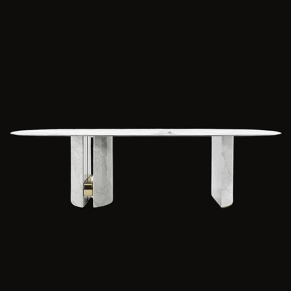 Marble Dining Table with Stainless Steel Accents