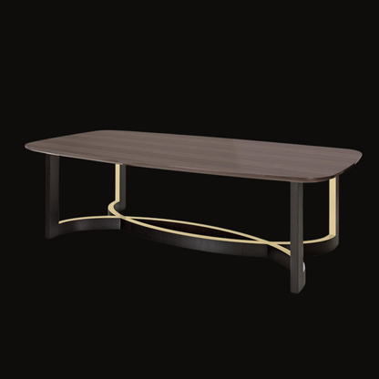 Wood Veneer Dining Table with Stainless Steel and Wooden Top