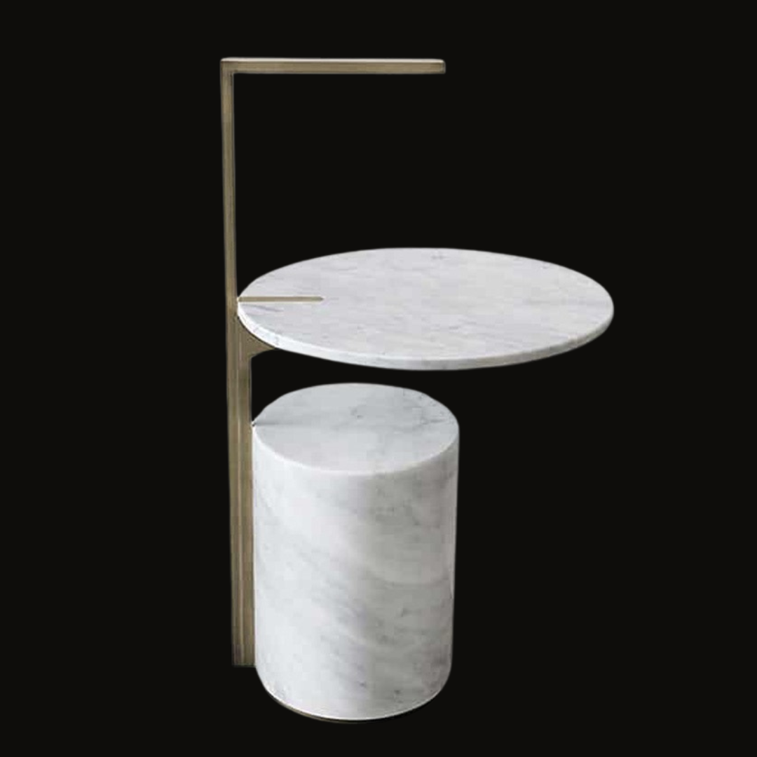 Marble Side Table with Stainless Steel Accent