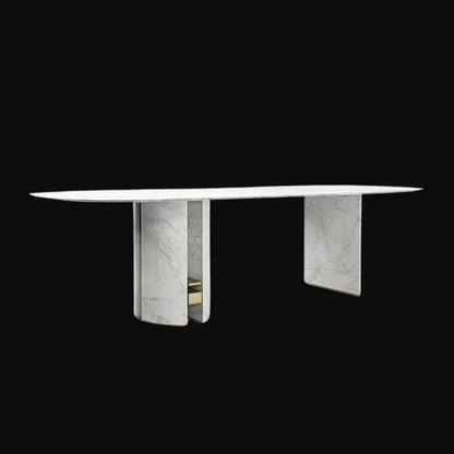 Marble Dining Table with Stainless Steel Accents