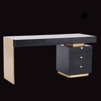 Modern Black Executive Desk with Gold Accents and Storage